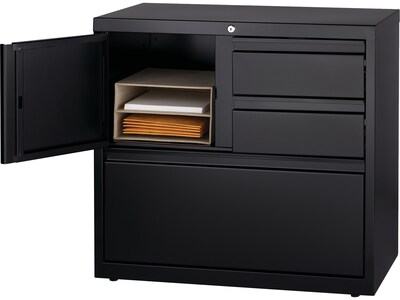 Hirsh HL8000 Series 3-Drawer Lateral File Cabinet, Locking, Letter/Legal, Black, 30" (19628)