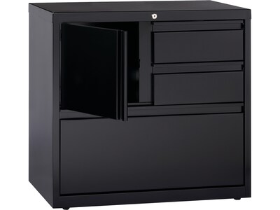 Hirsh HL8000 Series 3-Drawer Lateral File Cabinet, Locking, Letter/Legal, Black, 30" (19628)