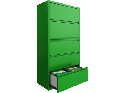 Hirsh HL10000 Series 5-Drawer Lateral File Cabinet, Locking, Letter/Legal, Screaming Green, 36" (24259)