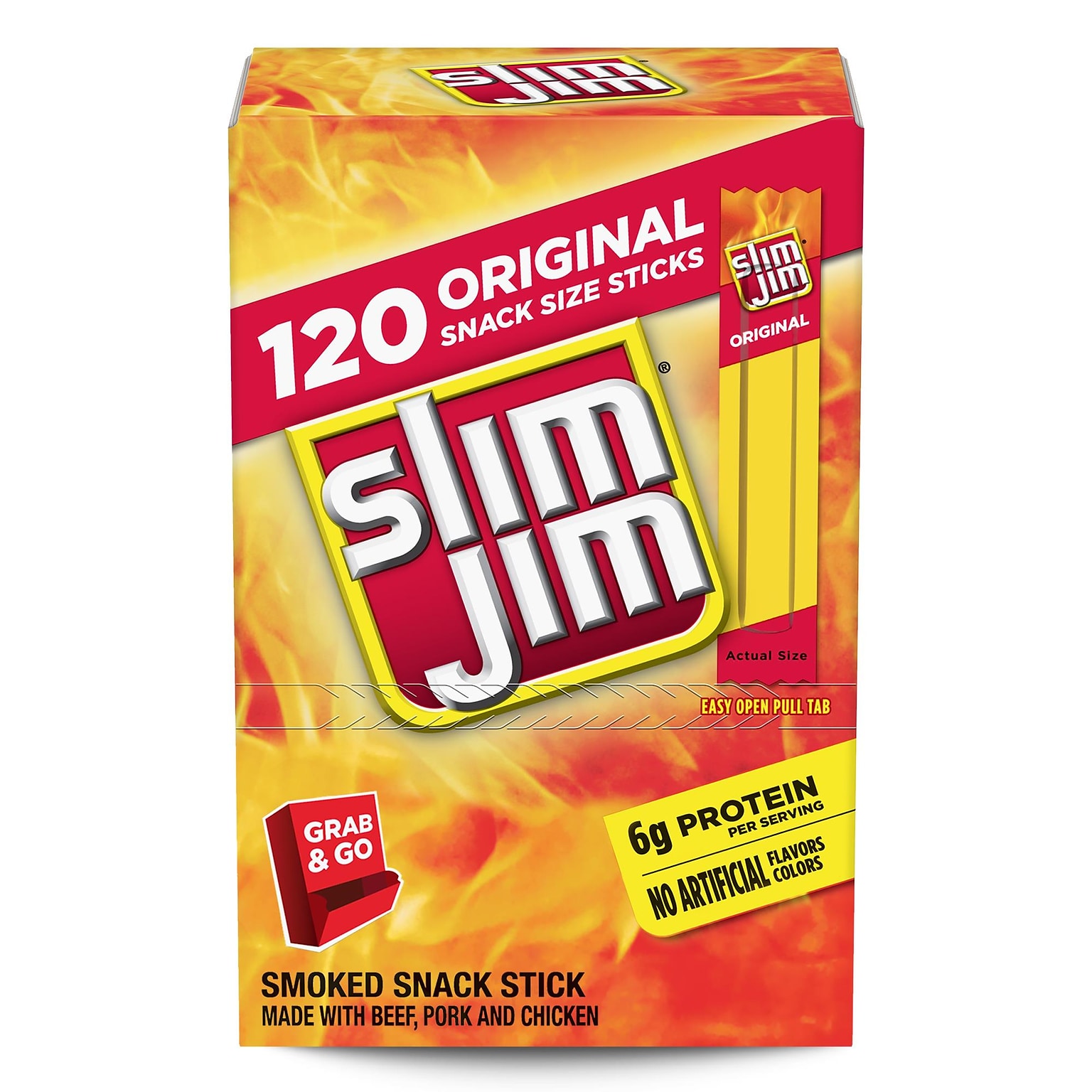 Slim Jim Original Snack-Sized Smoked Meat Stick, 0.28 oz, 120 Sticks/Box (61368)