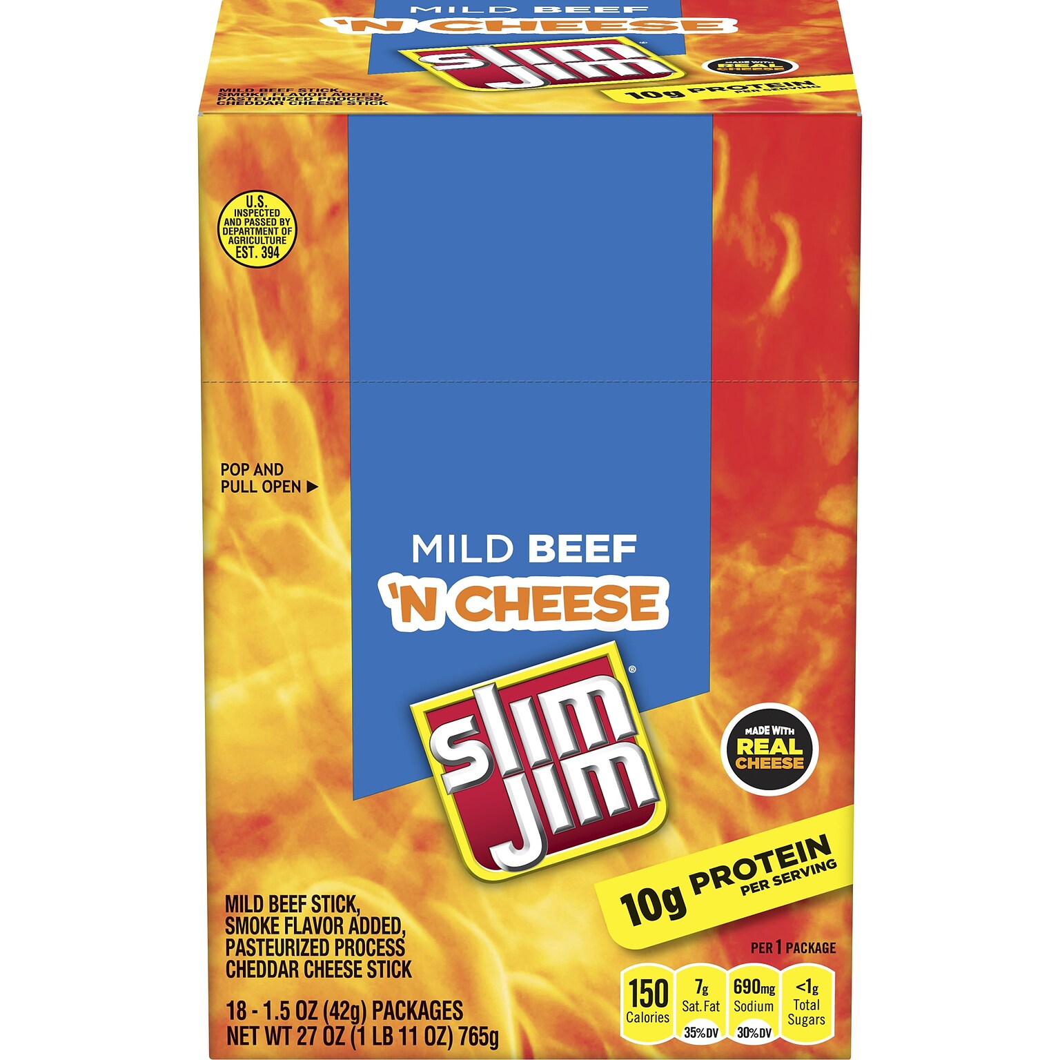 Slim Jim Mild Beef N Cheese Beef Meat Stick, 1.5 oz. (209-00656)