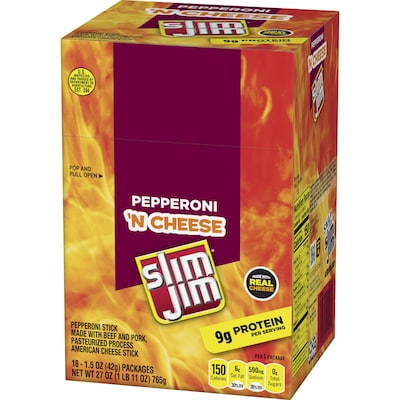 Slim Jim Pepperoni 'N Cheese Meat Stick, 1.5 oz., 18/Box (209-00655)