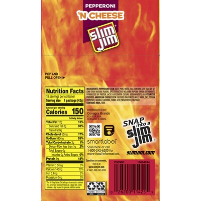 Slim Jim Pepperoni 'N Cheese Meat Stick, 1.5 oz., 18/Box (209-00655)