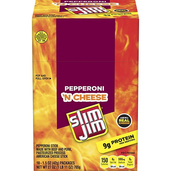 Slim Jim Pepperoni and Cheese, 1.5 oz, 18 Count