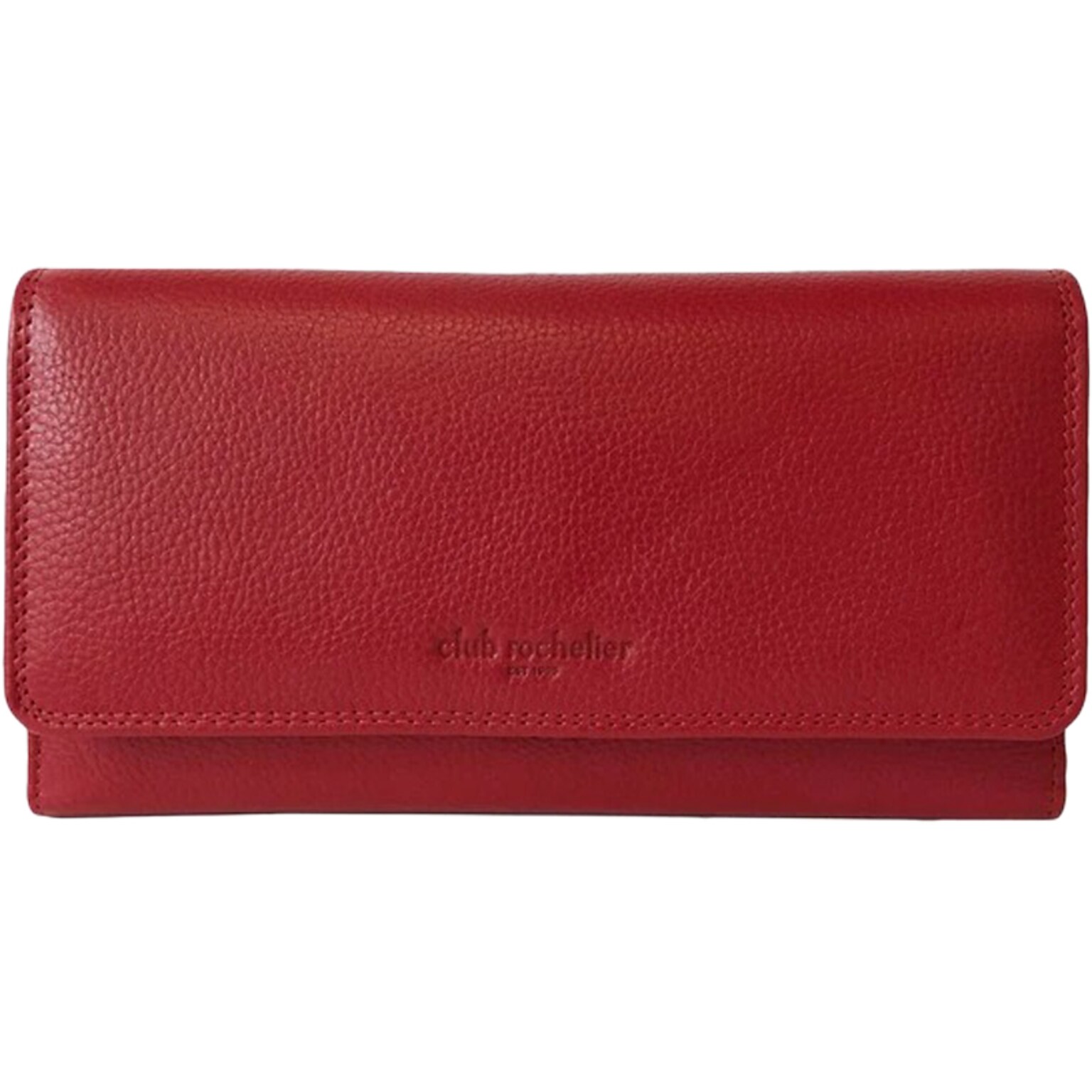 Club Rochelier Leather Clutch Wallet with Checkbook and Gusset, Red (DH4464-1RED)