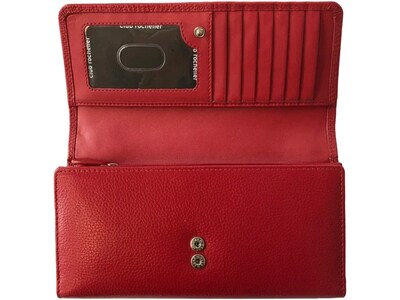 Club Rochelier Leather Clutch Wallet with Checkbook and Gusset, Red (DH4464-1RED)