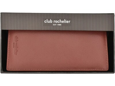 Club Rochelier Leather Checkbook Clutch Wallet, Brown (DH87-1BWN)