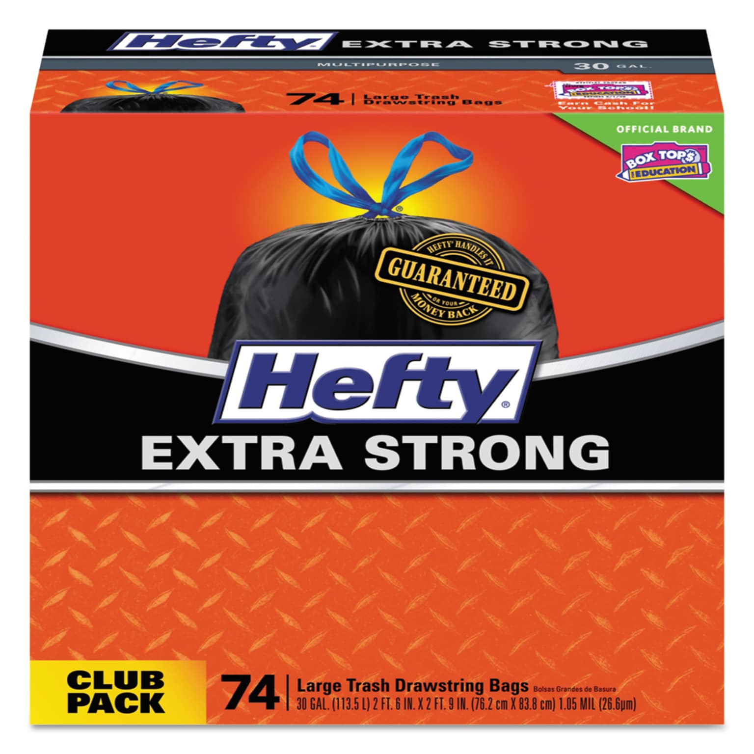 Hefty Ultra Strong 30 Gallon Kitchen Trash Bag, 30 x 33, Low Density, 1.1 mil, Black, 222 Bags/Box (PCTE85274CT)