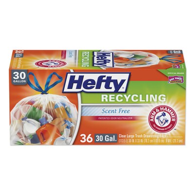 Hefty® Cinch Sak Tall Kitchen and Trash Bags, 30 gal, 0.8 mil, 30 x 30, Clear, 36/Box, 6 Boxes/Carton
