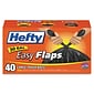 Hefty Easy Flaps Large 30 Gallon Trash Bags, 0.85 Mil, Black, 40 Bags/Box, 6 Boxes/Carton