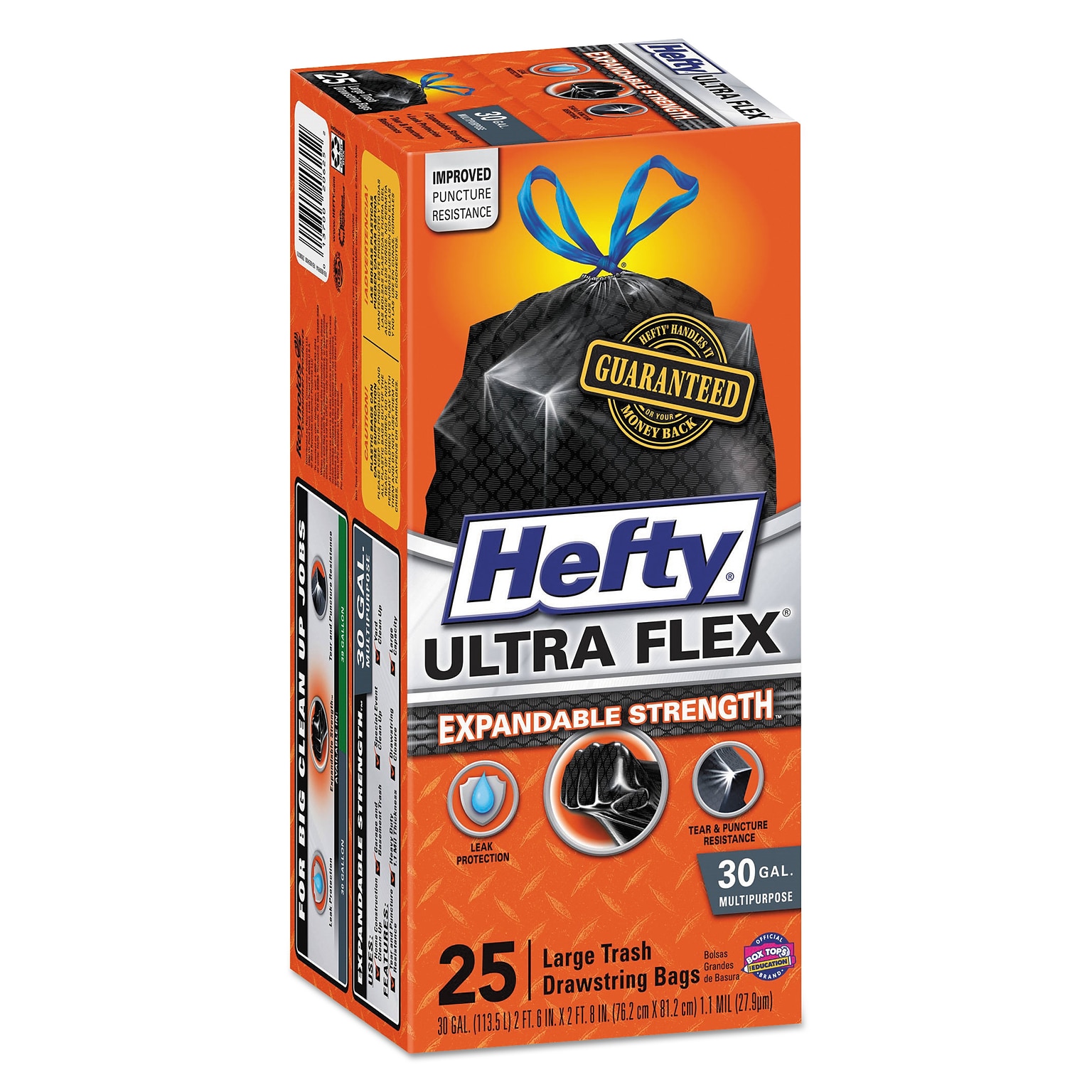 Hefty Ultra Flex 30 Gallon Trash Bag, 6 x 24, Low Density, 1.05 mil, Black, 150 Bags/Box (RFPE80627)