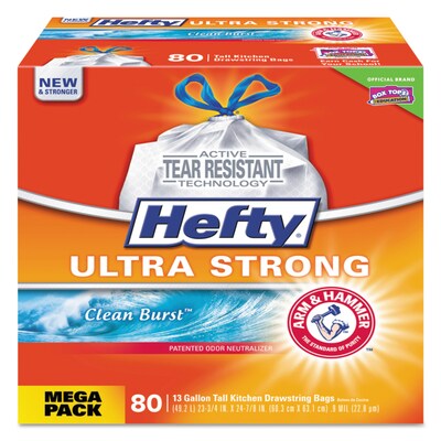 Hefty® Ultra Strong Scented Tall White Kitchen Bags, 13 gal, 0.9 mil, 24.75 x 24.88, White, 240/Carton