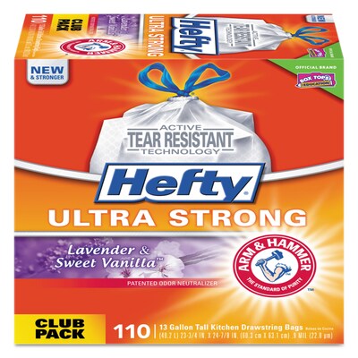 Hefty® Ultra Strong Scented Tall White Kitchen Bags, 13 gal, 0.9 mil, 23.75 x 24.88, White, 110/Box