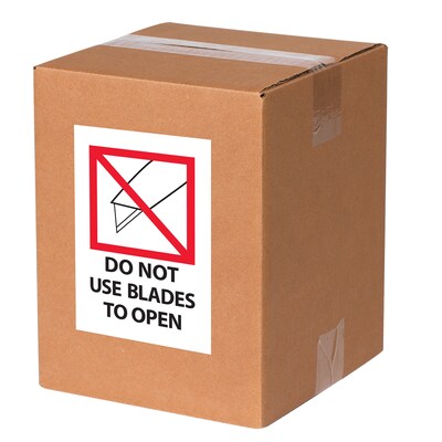 Tape Logic Labels, Do Not Use Blades to Open, 4 x 6, Red/White/Black, 500/Roll (IPM504)