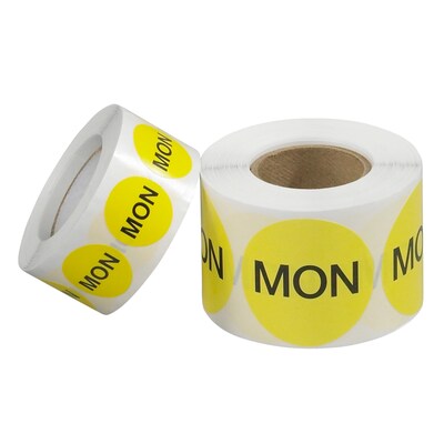 Tape Logic 1" Circle "MON" Days of the Week Label, Fluorescent Yellow, 500/Roll