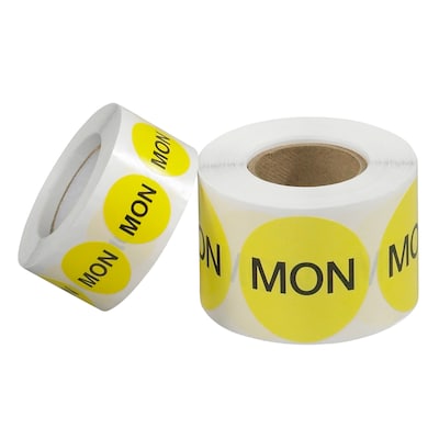 Tape Logic 1" Circle "MON" Days of the Week Label, Fluorescent Yellow, 500/Roll