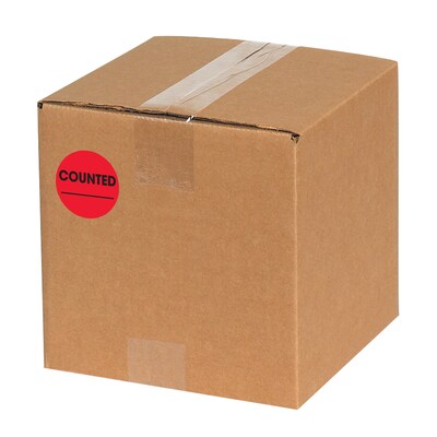 Tape Logic 2" Circle "Counted" Inventory Label, Fluorescent Red, 500/Roll (DL1270)