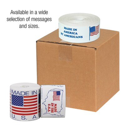 Tape Logic Labels, "Made in U.S.A., 2" x 2", Red/White/Blue, 500/Roll (USA304)