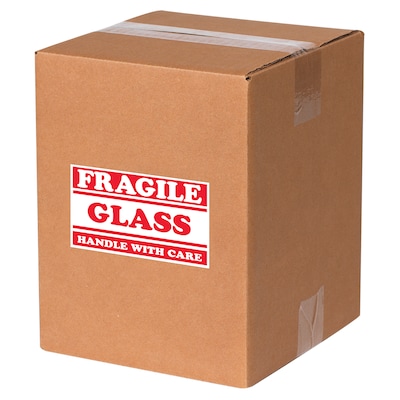 Tape Logic Fragile Glass Handle with Care Staples® Shipping Label, 3 x 5, 500/Roll
