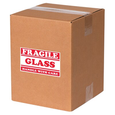 Tape Logic Fragile Glass Handle with Care Staples® Shipping Label, 3 x 5, 500/Roll