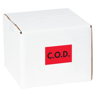 Quill Brand® C.O.D. Labels, Red/Black, 3 x 2, 500/Rl