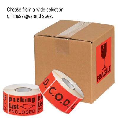 Quill Brand® "C.O.D." Labels, Red/Black, 3" x 2", 500/Rl