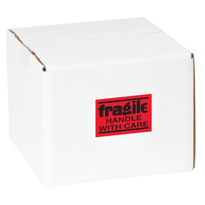 Quill Brand® Fragile Handle with Care Labels, Red/Black, 3 x 2, 500/Rl