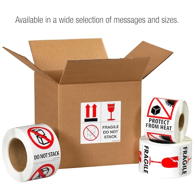 Tape Logic Labels, "Do Not Stack", 4" x 4", Red/White/Black, 500/Roll (IPM324)