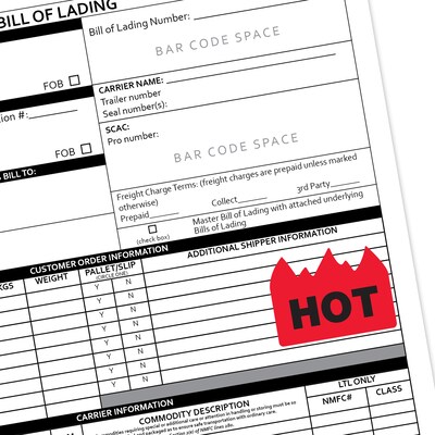 Tape Logic Flame Labels, " - "Hot" (Bill of Lading), 1 1/2" x 2", Red/Black, 500/Roll (DL1399)