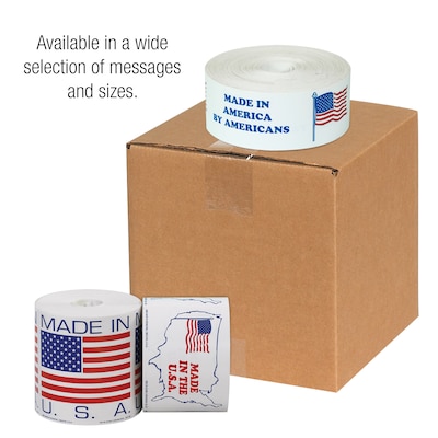 Tape Logic Labels, "Made in U.S.A.", 2" x 3", Red/White/Blue, 500/Roll (USA305)