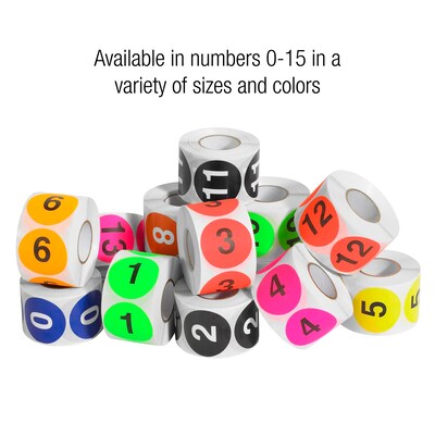 Tape Logic Number Labels, "12", 3" Circle, Fluorescent Red, 500/Roll (DL1353)