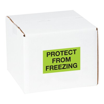 Tape Logic Climate Labels, "Protect From Freezing", 3" x 5", Fluorescent Green, 500/Roll (DL1329)