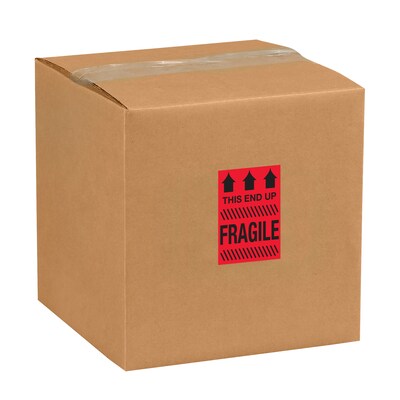 Tape Logic Labels, This End Up - Fragile, 2 x 3, Fluorescent Red, 500/Roll (DL1325)