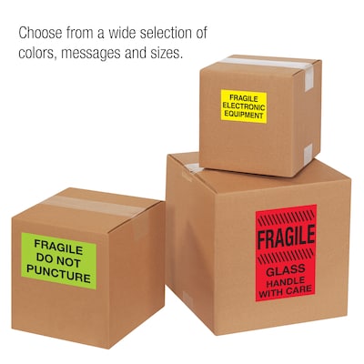 Tape Logic Labels, "This End Up - Fragile", 2" x 3", Fluorescent Red, 500/Roll (DL1325)