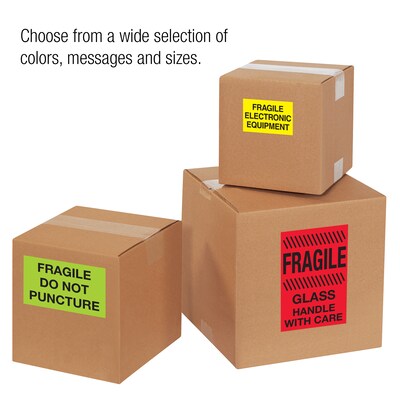 Tape Logic Labels, "This End Up - Fragile", 2" x 3", Fluorescent Red, 500/Roll (DL1325)