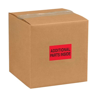 Tape Logic Labels, "Additional Parts Inside", 2 x 3", Fluorescent Red, 500/Roll (DL1611)