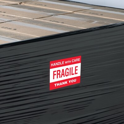 Tape Logic Labels, Fragile Handle With Care, 8 x 10, Red/White/Black, 250/Roll (DL1637)