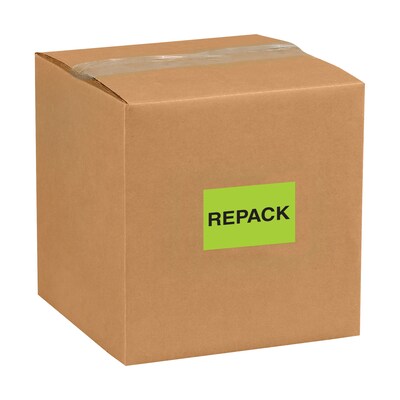 Tape Logic Labels, "Repack", 2 x 3", Fluorescent Green, 500/Roll (DL1613)