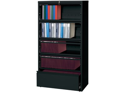 Hirsh HL10000 Series 5-Drawer Lateral File Cabinet, Locking, Letter/Legal, Black, 36 (17902)