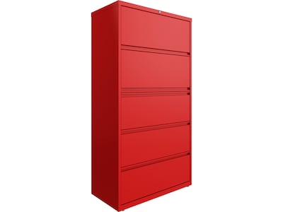 Hirsh HL10000 Series 5-Drawer Lateral File Cabinet, Locking, Letter/Legal, Lava Red, 36 (24258)