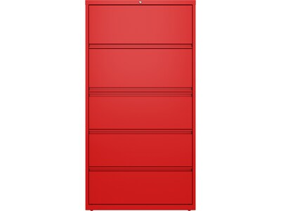 Hirsh HL10000 Series 5-Drawer Lateral File Cabinet, Locking, Letter/Legal, Lava Red, 36 (24258)