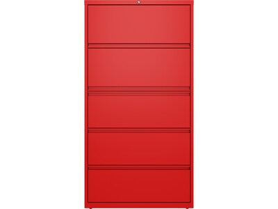 Hirsh HL10000 Series 5-Drawer Lateral File Cabinet, Locking, Letter/Legal, Lava Red, 36 (24258)
