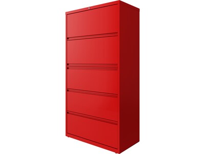 Hirsh HL10000 Series 5-Drawer Lateral File Cabinet, Locking, Letter/Legal, Lava Red, 36" (24258)