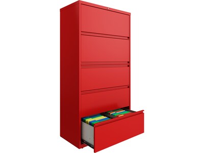 Hirsh HL10000 Series 5-Drawer Lateral File Cabinet, Locking, Letter/Legal, Lava Red, 36" (24258)