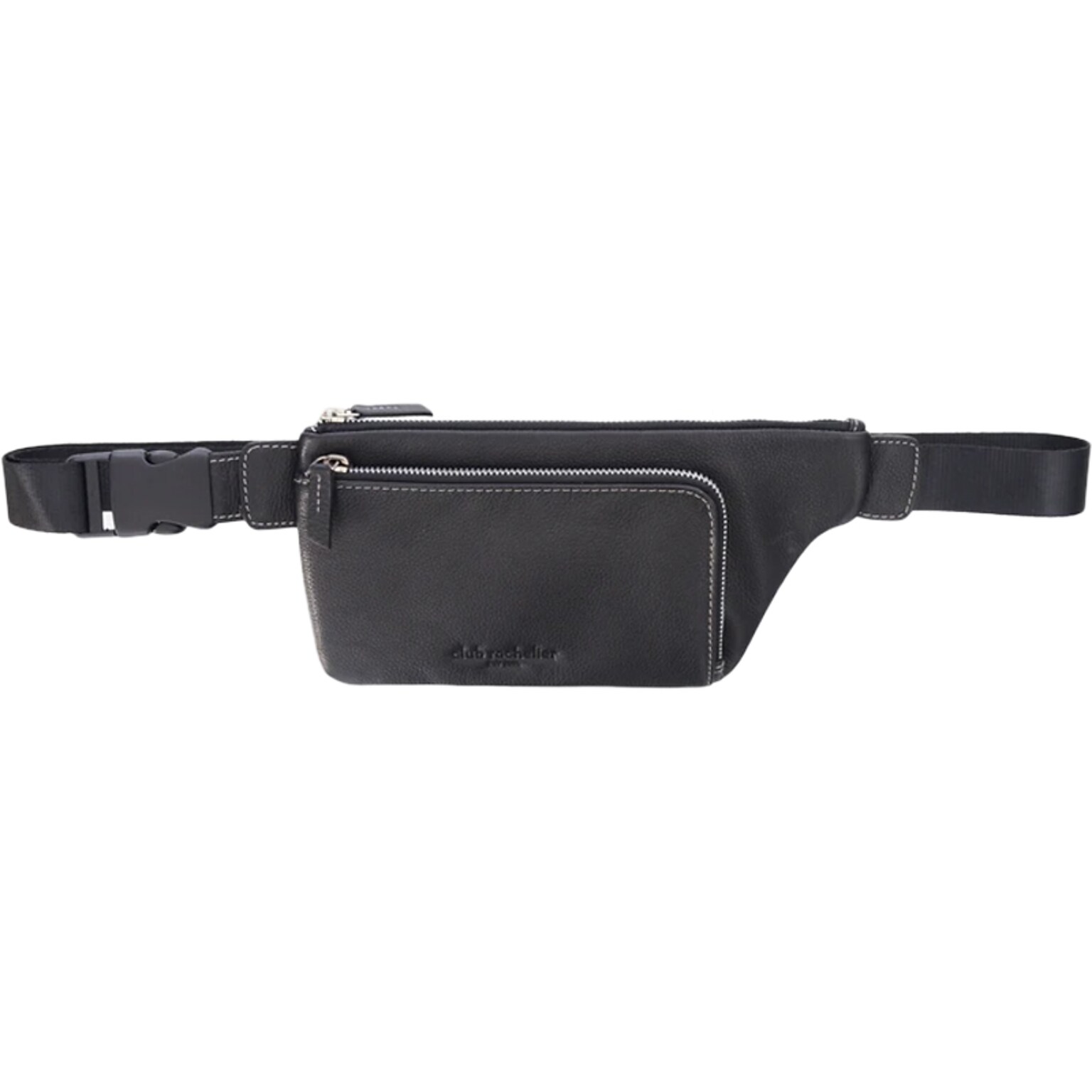 Club Rochelier Black Genuine Leather Belt Bag, Small (CL110WB02-Blk)