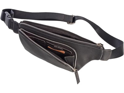 Club Rochelier Black Genuine Leather Belt Bag, Small (CL110WB02-Blk)