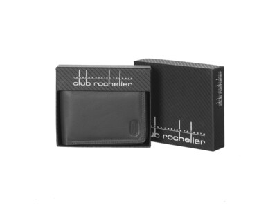 Club Rochelier Winston Leather Zip Billfold Wallet, Black (CRP3300-Blk)