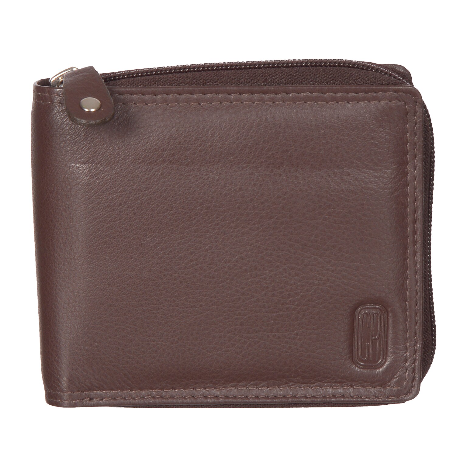 Club Rochelier Winston Leather Zip Billfold Wallet, Brown (CRP3300-Brn)