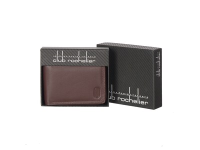 Club Rochelier Winston Leather Zip Billfold Wallet, Brown (CRP3300-Brn)