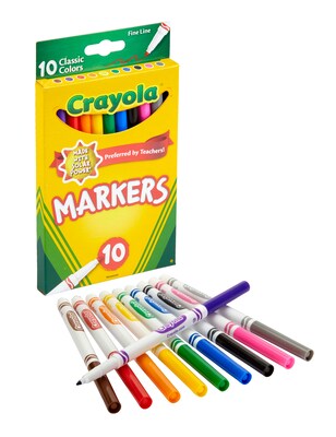 Crayola Classic Kids Markers, Fine Point, Assorted, 10/Pack (58-7726)